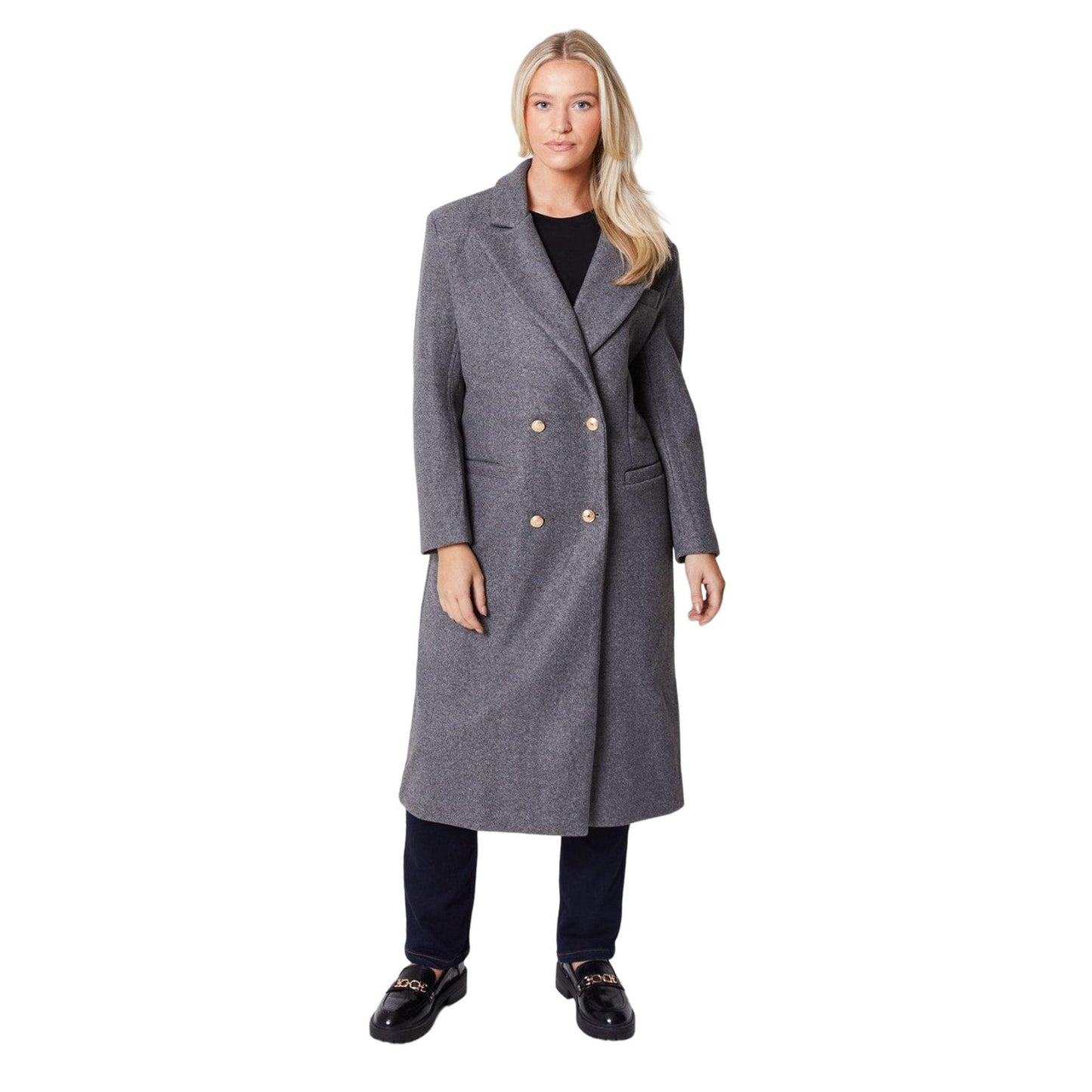 Grey - Front - Dorothy Perkins Womens-Ladies Longline Double-Breasted Coat