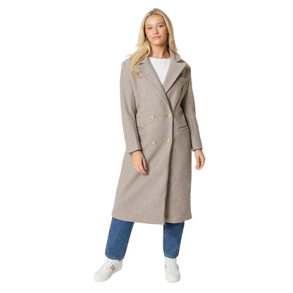 Taupe - Front - Dorothy Perkins Womens-Ladies Longline Double-Breasted Coat