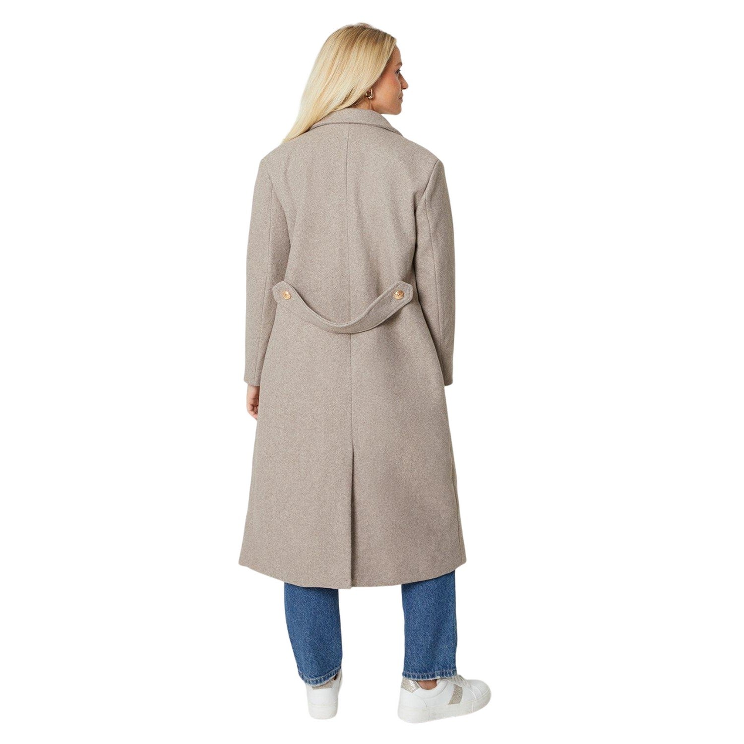 Taupe - Back - Dorothy Perkins Womens-Ladies Longline Double-Breasted Coat