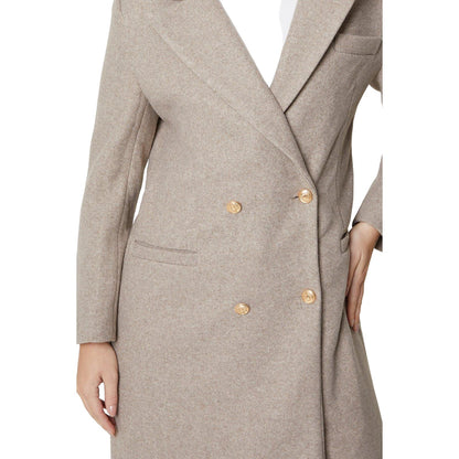 Taupe - Side - Dorothy Perkins Womens-Ladies Longline Double-Breasted Coat