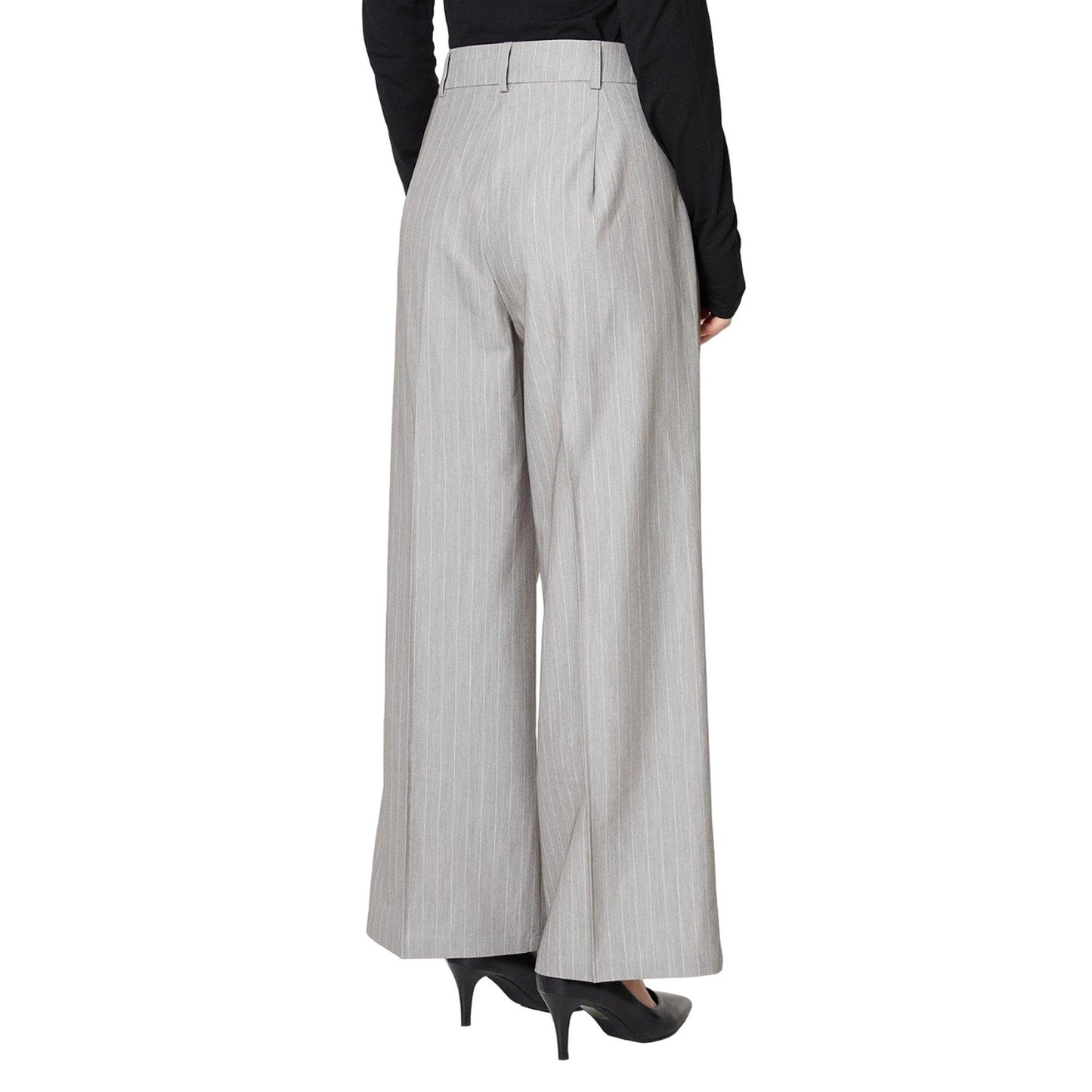 Grey - Back - Dorothy Perkins Womens-Ladies Stripe Petite Trousers