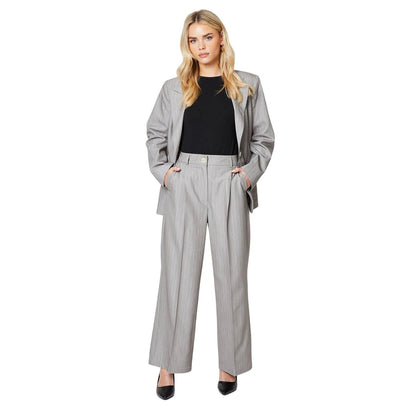 Grey - Side - Dorothy Perkins Womens-Ladies Stripe Petite Trousers