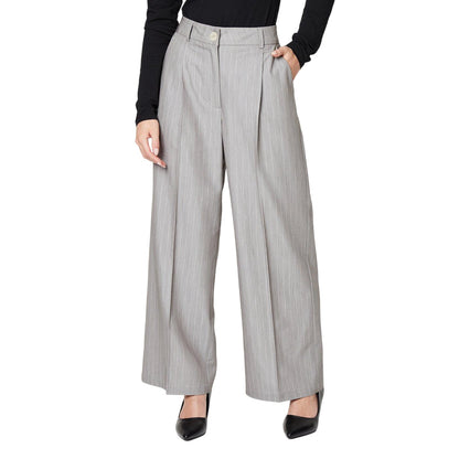 Grey - Front - Dorothy Perkins Womens-Ladies Stripe Petite Trousers
