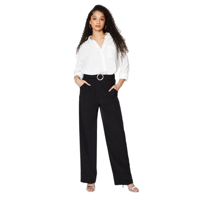 Black - Lifestyle - Dorothy Perkins Womens-Ladies Buckle Detail Straight Leg Trousers