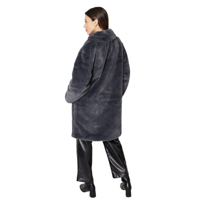 Charcoal - Back - Dorothy Perkins Womens-Ladies Longline Faux Fur Petite Coat