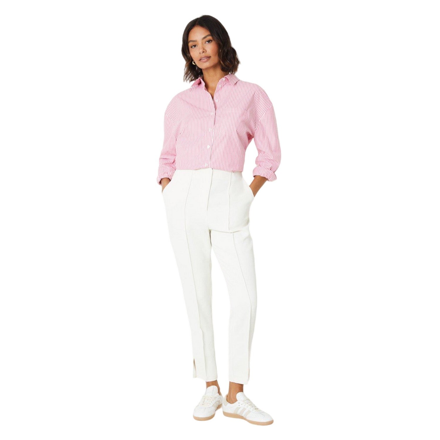 Ivory - Back - Dorothy Perkins Womens-Ladies Stitch Detail Tapered Trousers