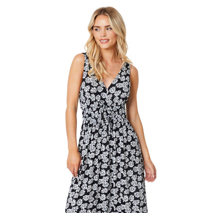 Black-White - Side - Dorothy Perkins Womens-Ladies Channel Waist Petite Midi Dress