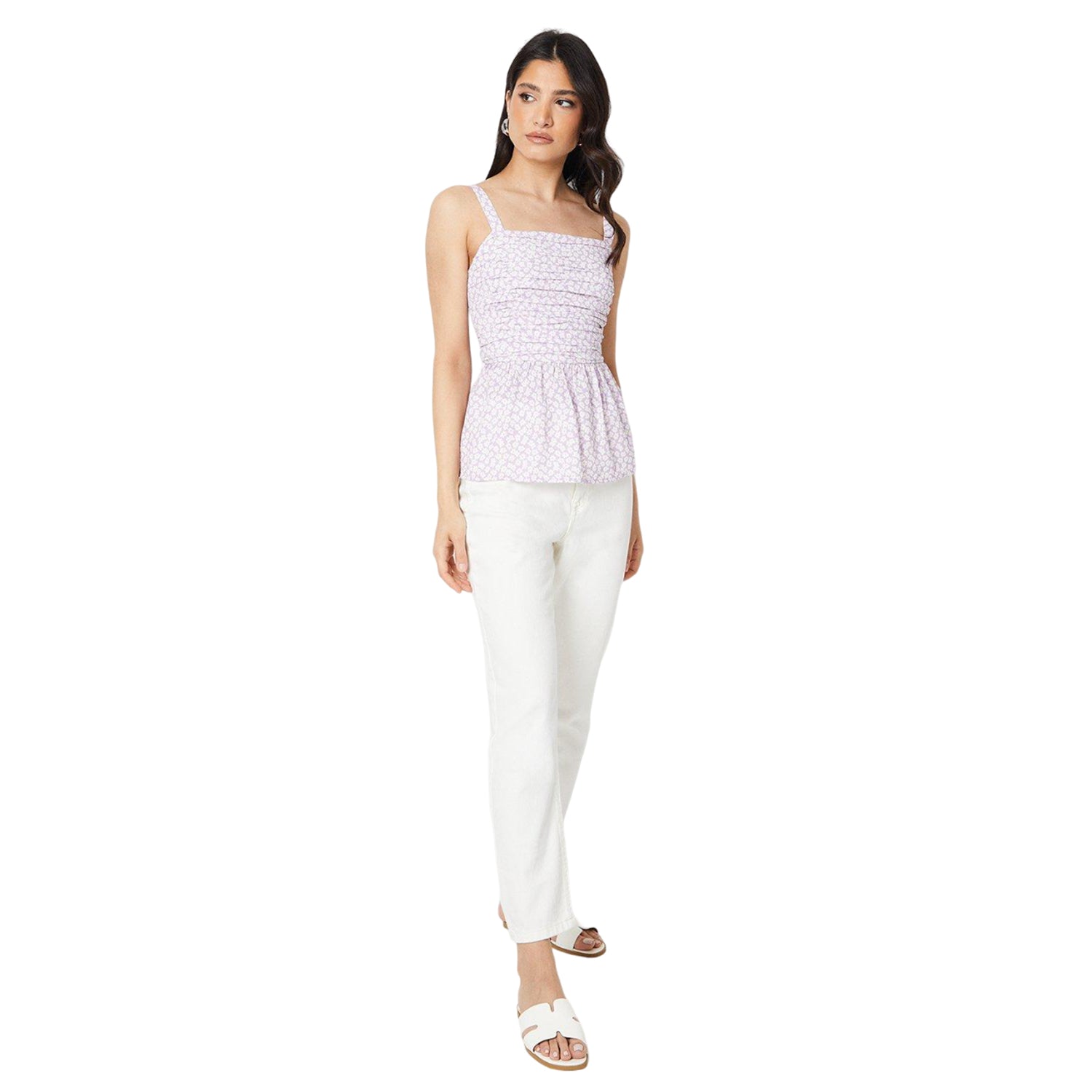 Purple - Side - Dorothy Perkins Womens-Ladies Ditsy Print Pintuck Top