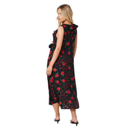 Black - Back - Dorothy Perkins Womens-Ladies Floral Frill Neck Petite Midi Dress