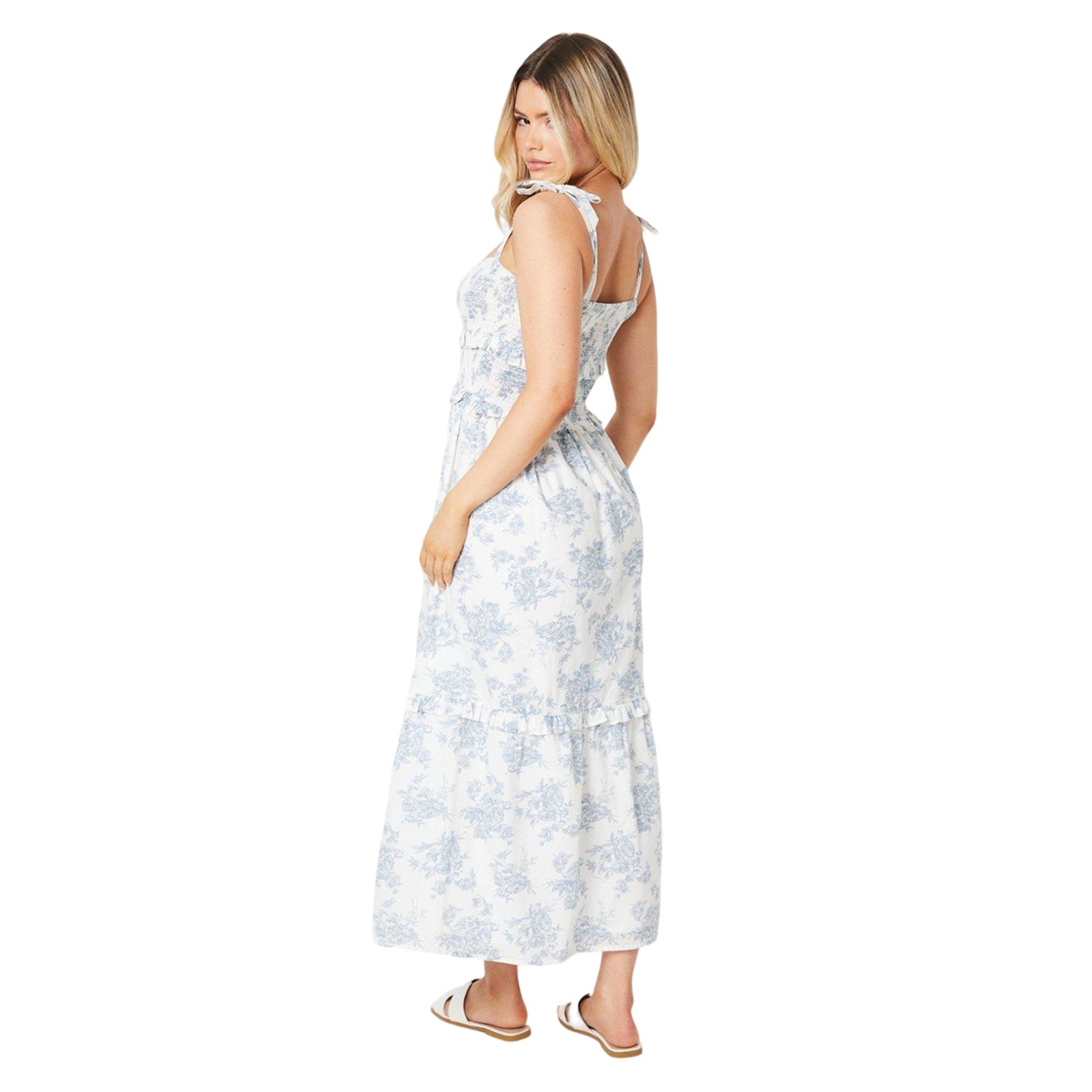 Ivory - Back - Dorothy Perkins Womens-Ladies Floral Voile Shirred Bodice Midi Dress