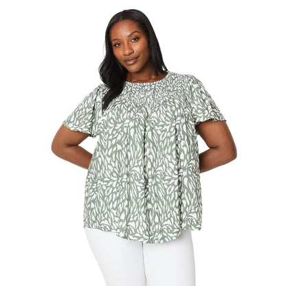 Washed Khaki - Front - Dorothy Perkins Womens-Ladies Abstract Shirred Yoke Plus Blouse