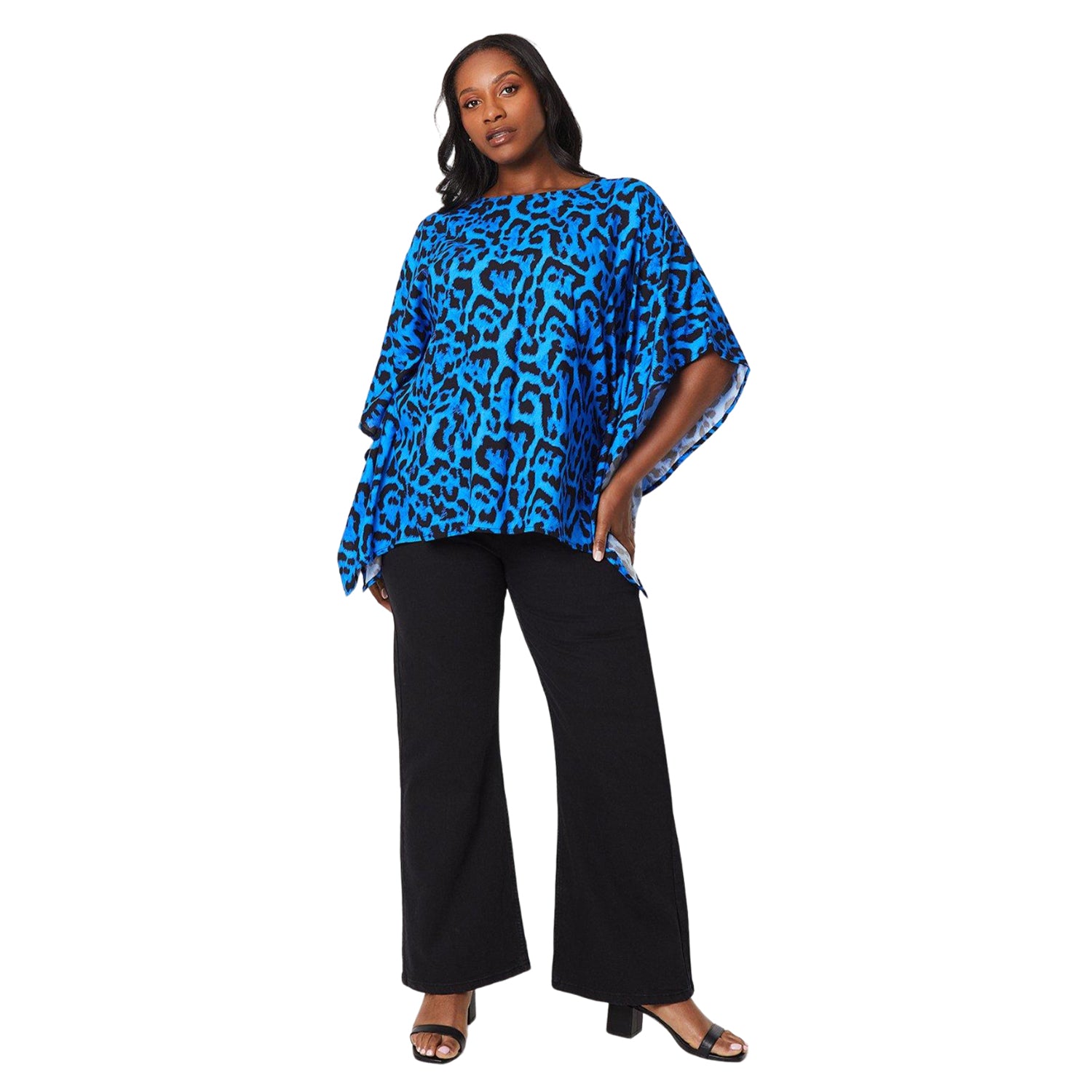 Blue - Side - Dorothy Perkins Womens-Ladies Leopard Hanky Hem Plus Top