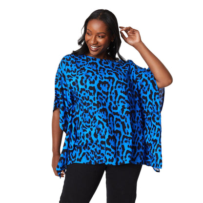 Blue - Front - Dorothy Perkins Womens-Ladies Leopard Hanky Hem Plus Top