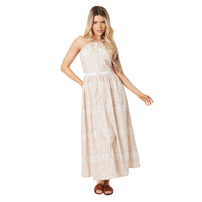 Taupe - Front - Dorothy Perkins Womens-Ladies Placement Print Halter Neck Midi Dress