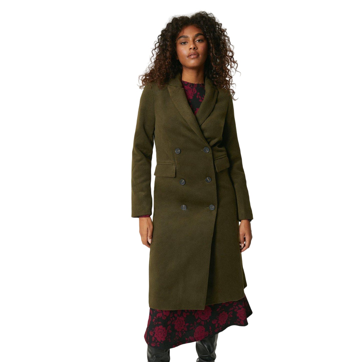 Khaki Green - Front - Dorothy Perkins Womens-Ladies Wool Look Double-Breasted Coat