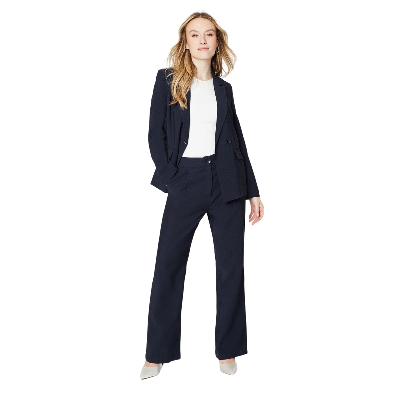 Navy - Side - Dorothy Perkins Womens-Ladies Straight Leg Trousers