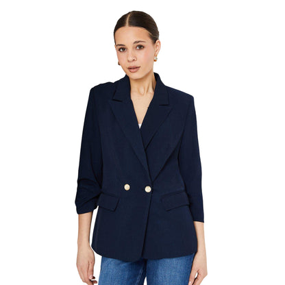 Navy - Front - Dorothy Perkins Womens-Ladies Button Detail Ruched Blazer