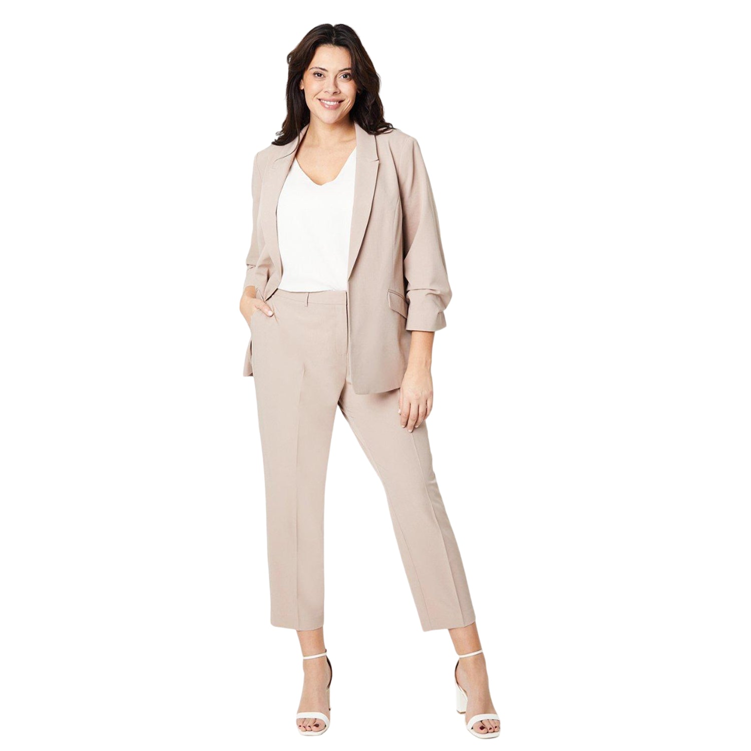 Stone - Side - Dorothy Perkins Womens-Ladies Plus Ankle Grazer Trousers
