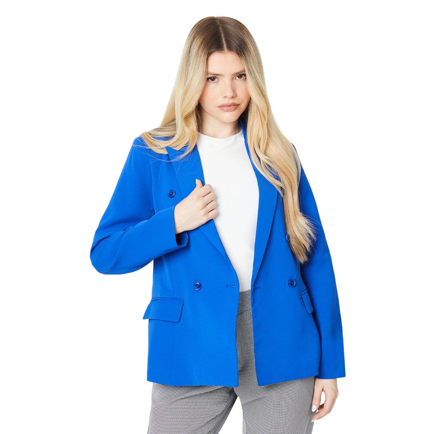 Blue - Front - Dorothy Perkins Womens-Ladies Double-Breasted Edge To Edge Blazer