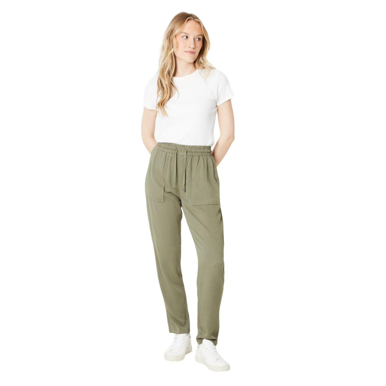 Khaki Green - Side - Dorothy Perkins Womens-Ladies Front Pocket Trousers