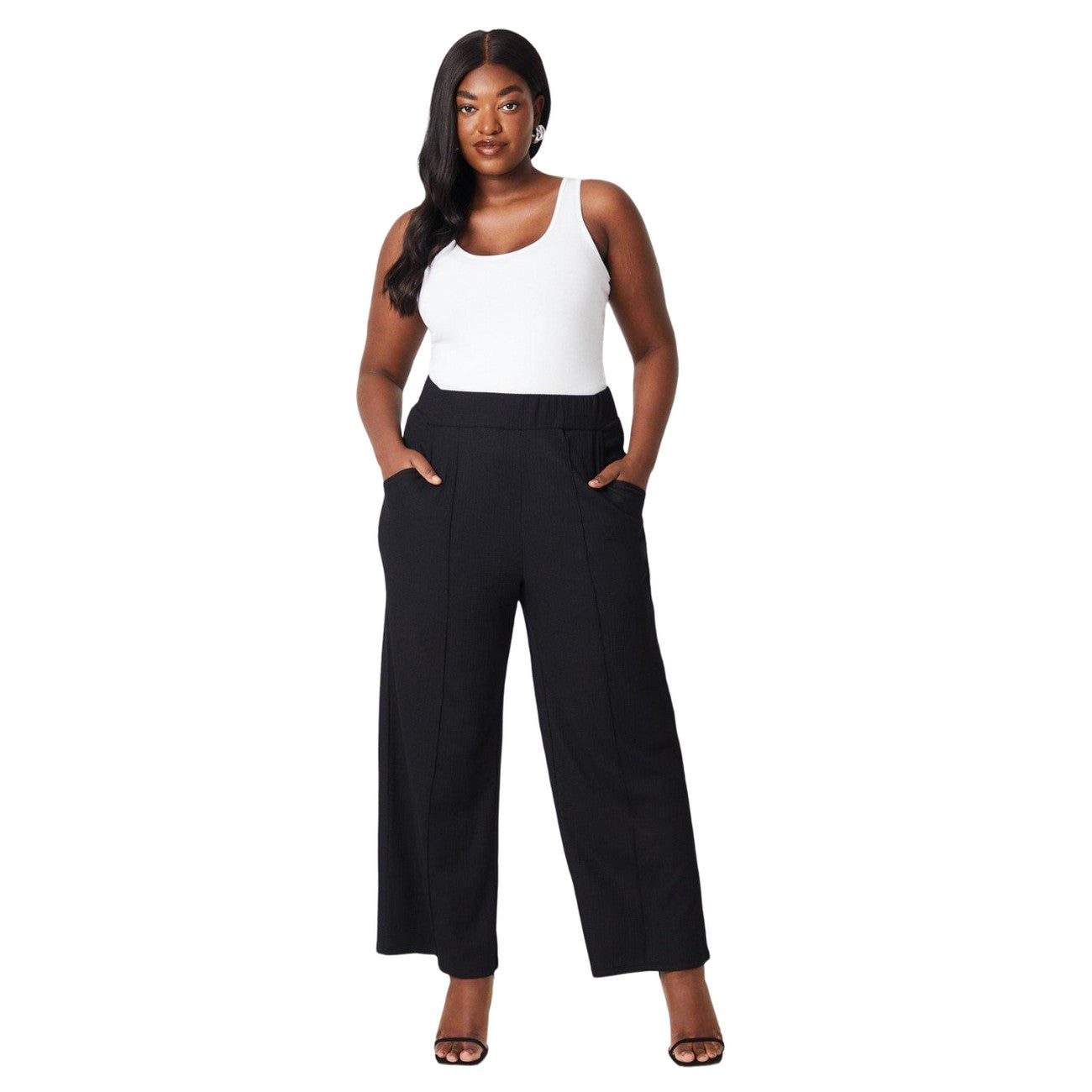 Black - Side - Dorothy Perkins Womens-Ladies Curve Wide Leg Trousers