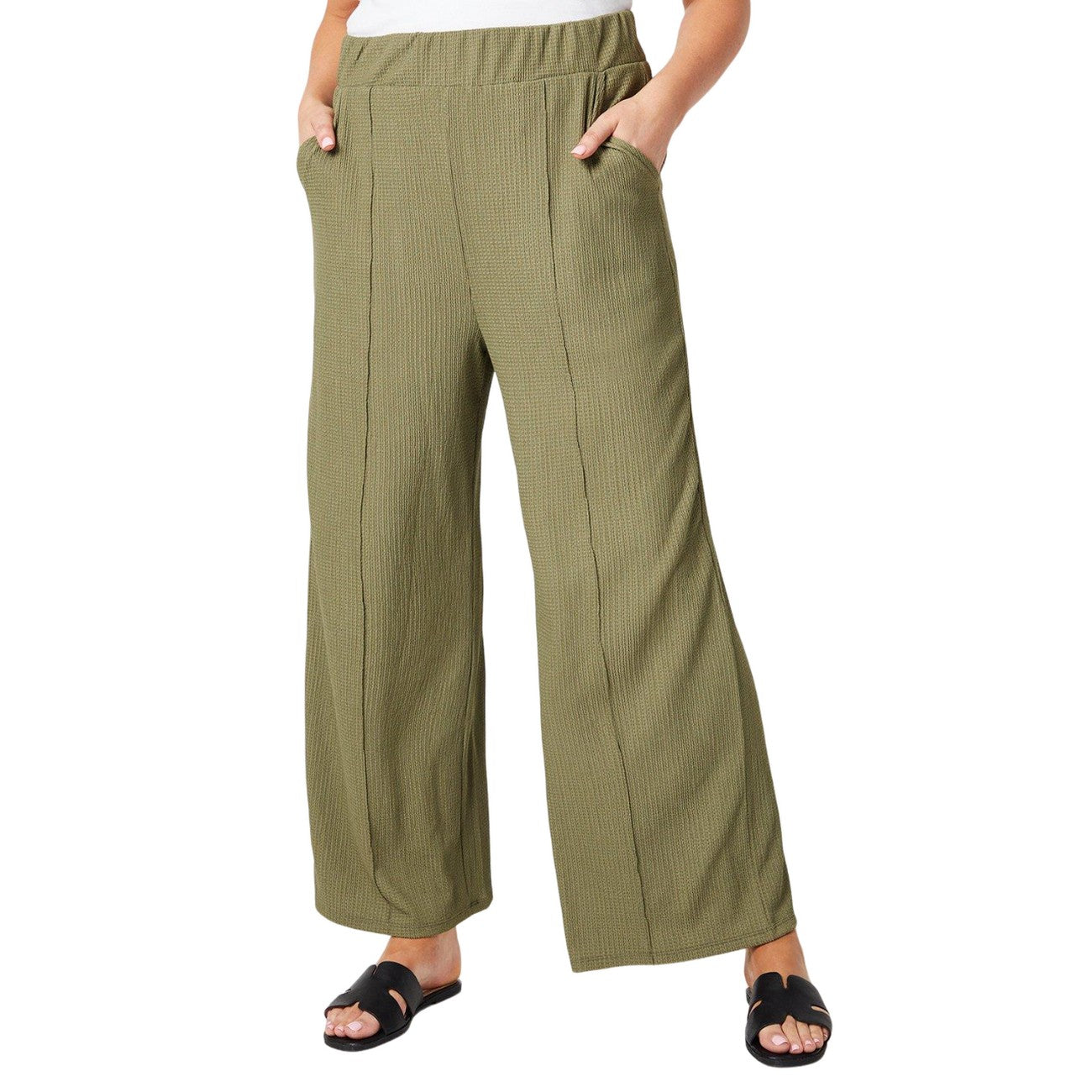 Khaki Green - Front - Dorothy Perkins Womens-Ladies Curve Wide Leg Trousers