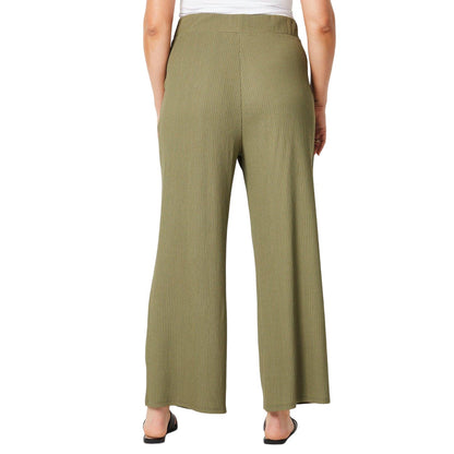 Khaki Green - Back - Dorothy Perkins Womens-Ladies Curve Wide Leg Trousers
