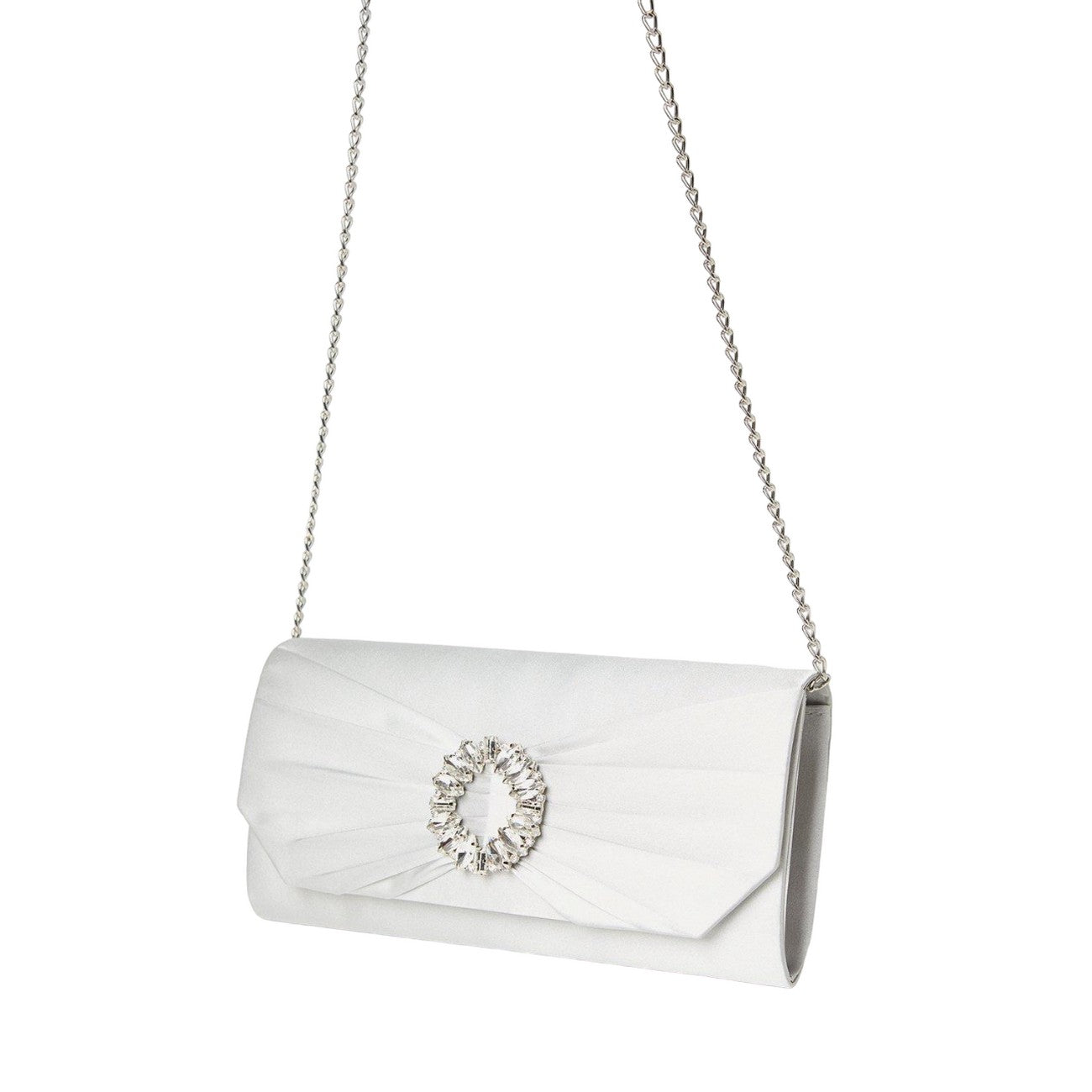 Silver - Back - Dorothy Perkins Tyla Diamante Satin Clutch Bag