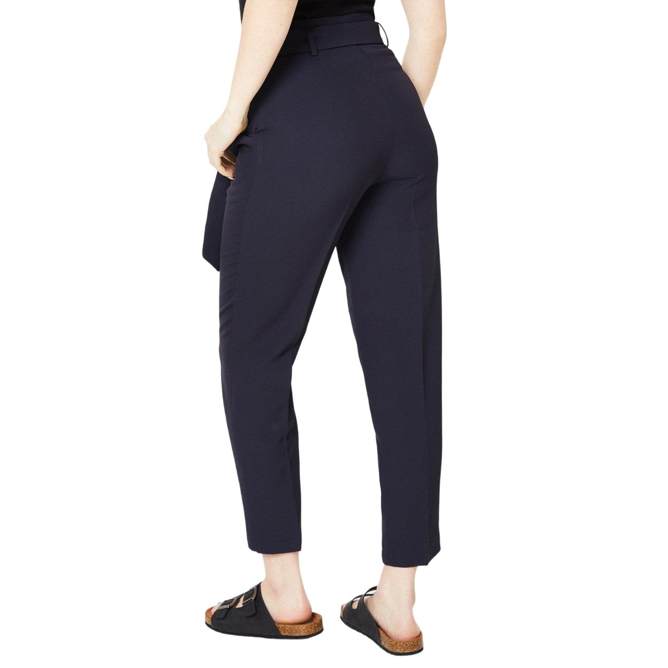 Navy - Back - Dorothy Perkins Womens-Ladies Belted Paperbag Tailored Trousers