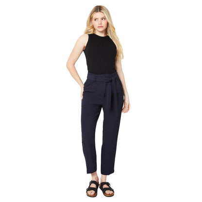 Navy - Side - Dorothy Perkins Womens-Ladies Belted Paperbag Tailored Trousers