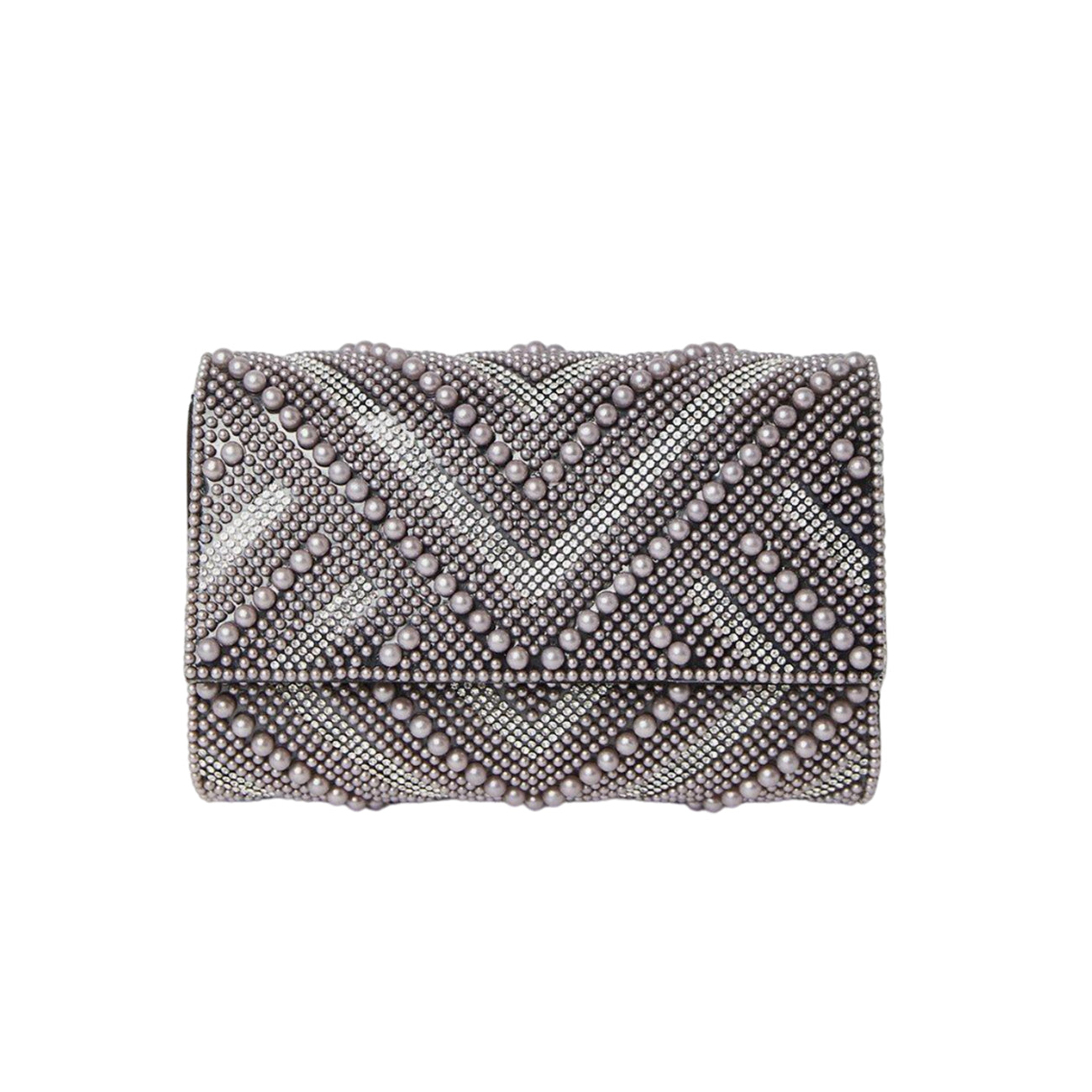 Black - Front - Dorothy Perkins Womens-Ladies Tibby Pearl & Diamante Flap Closure Clutch Bag