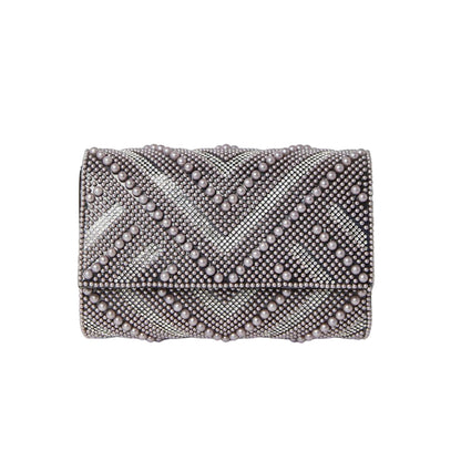 Black - Front - Dorothy Perkins Womens-Ladies Tibby Pearl & Diamante Flap Closure Clutch Bag