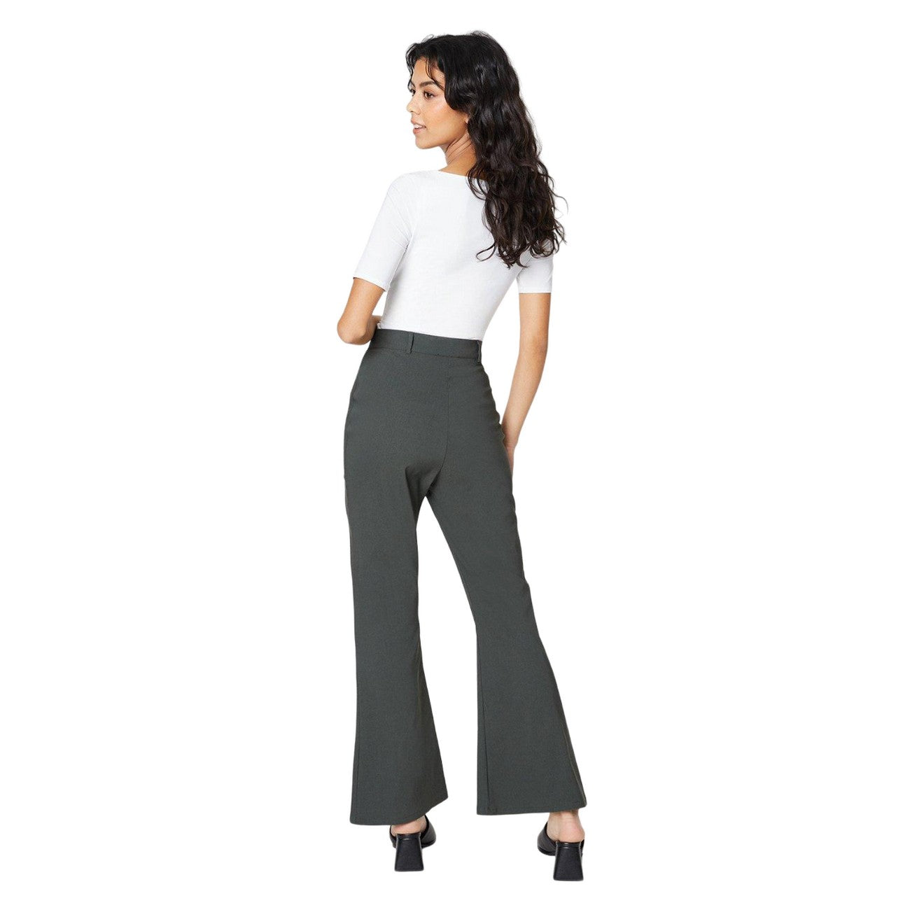 Khaki Green - Back - Dorothy Perkins Womens-Ladies Bengaline Button Detail Petite Trousers