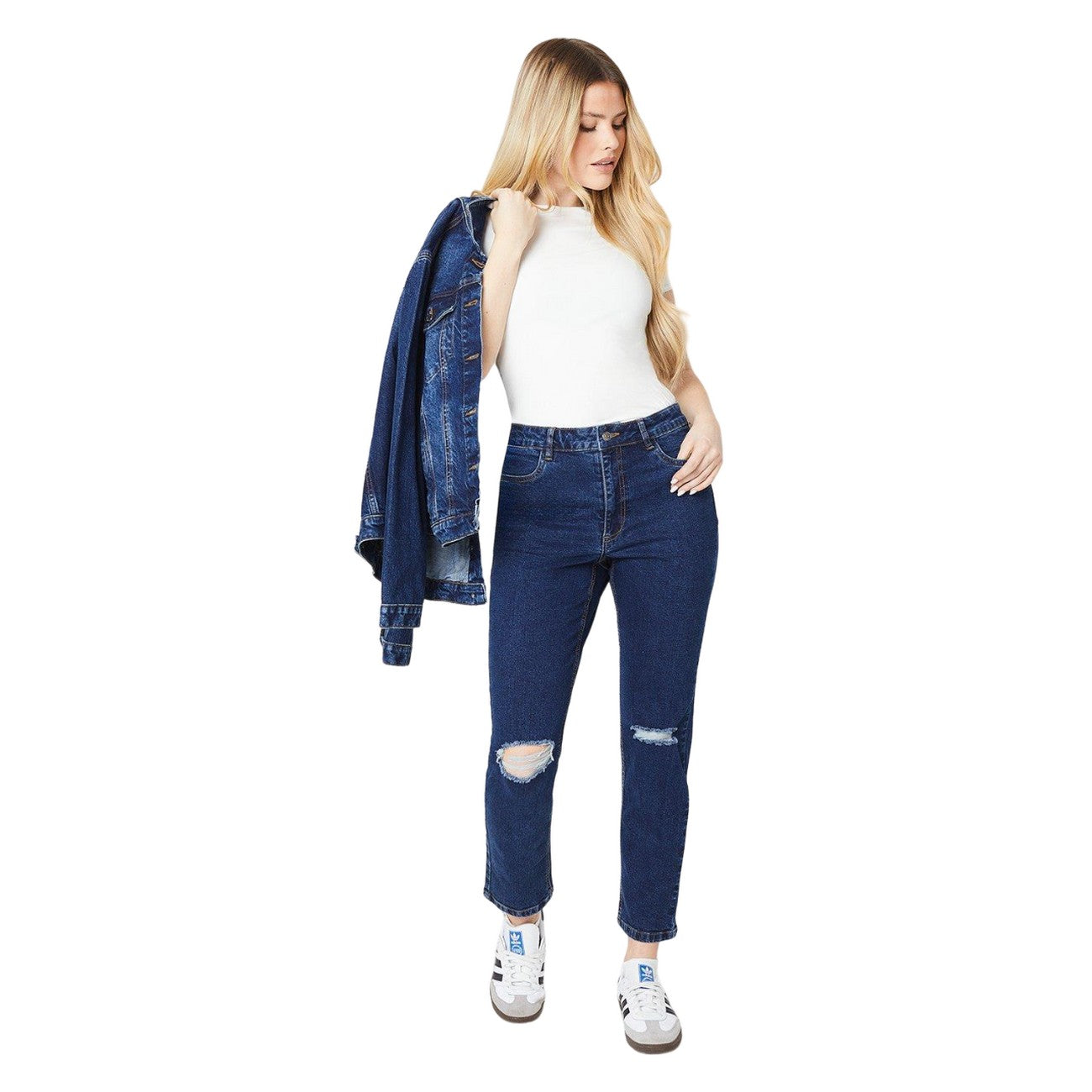 Indigo - Side - Dorothy Perkins Womens-Ladies Ripped Relaxed Mom Jeans