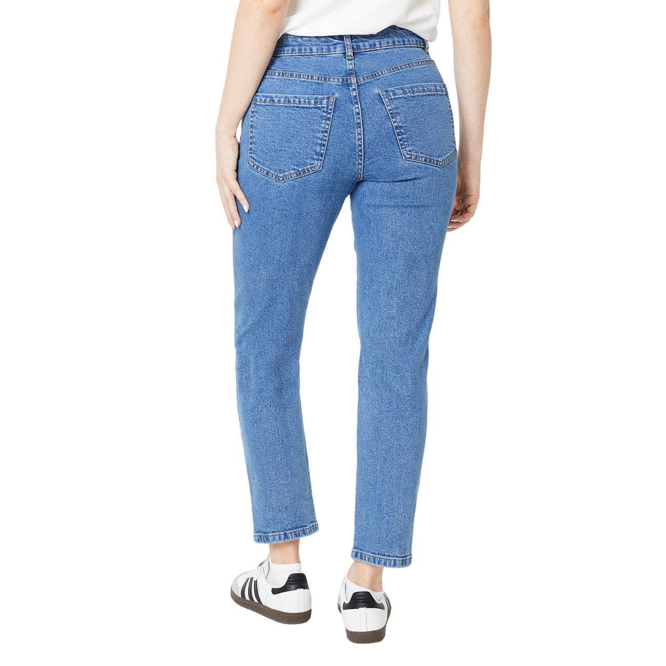 Mid Wash - Back - Dorothy Perkins Womens-Ladies Ripped Relaxed Mom Jeans