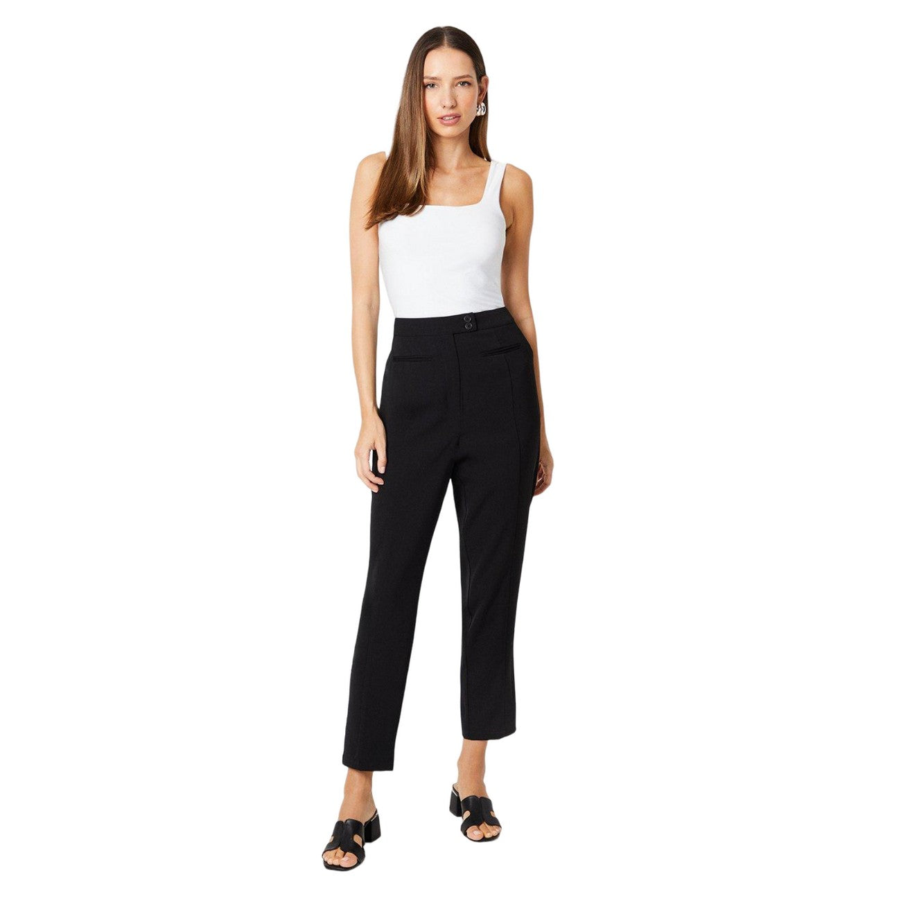 Black - Side - Dorothy Perkins Womens-Ladies Double Button Tapered Trousers