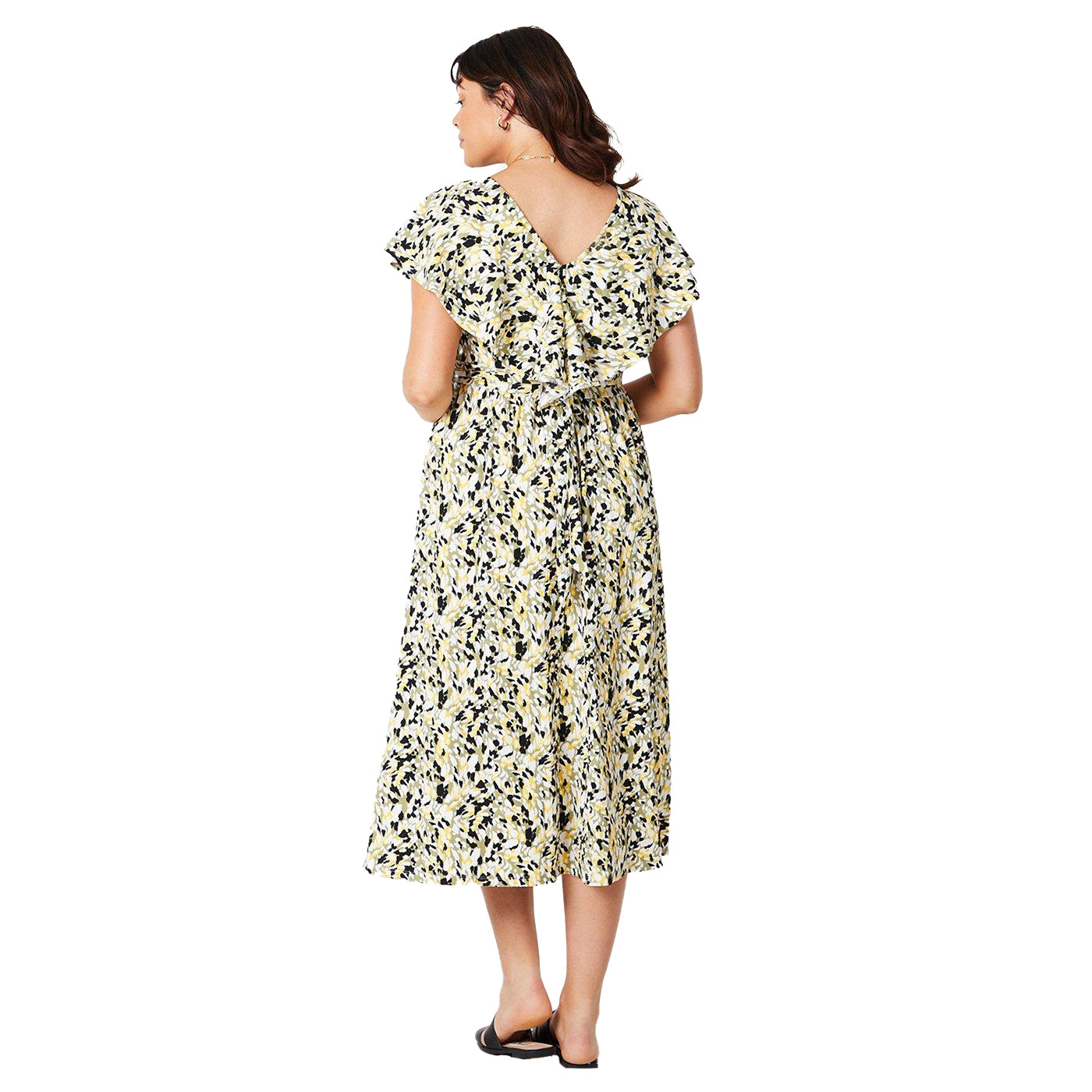 Khaki Green - Back - Dorothy Perkins Womens-Ladies Abstract Ruffles Plus Midi Dress