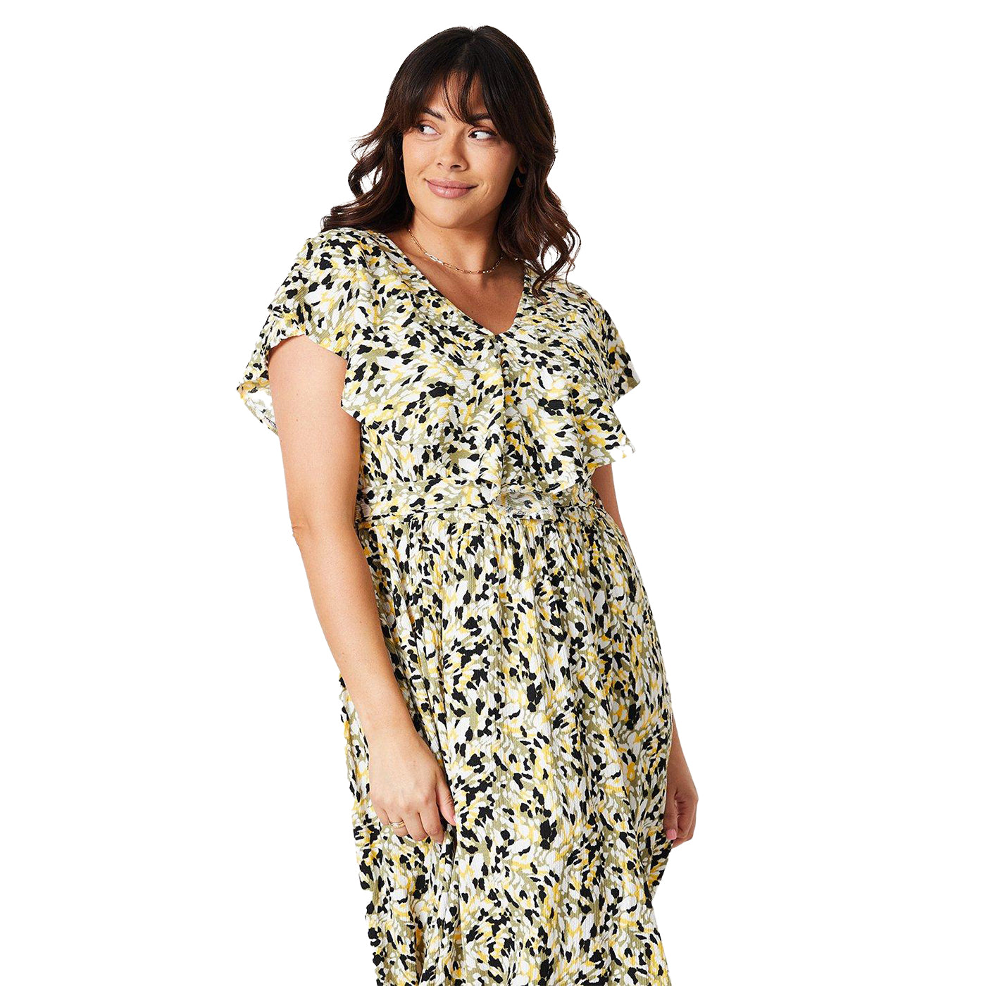 Khaki Green - Lifestyle - Dorothy Perkins Womens-Ladies Abstract Ruffles Plus Midi Dress