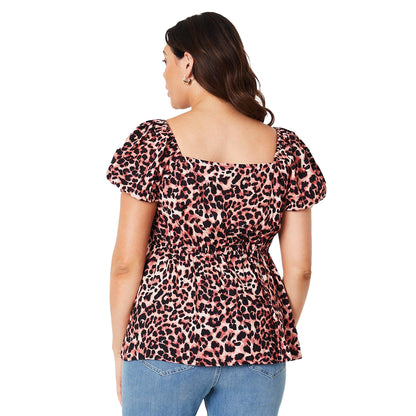 Brown-Black - Back - Dorothy Perkins Womens-Ladies Leopard Print Front Tie Plus Top