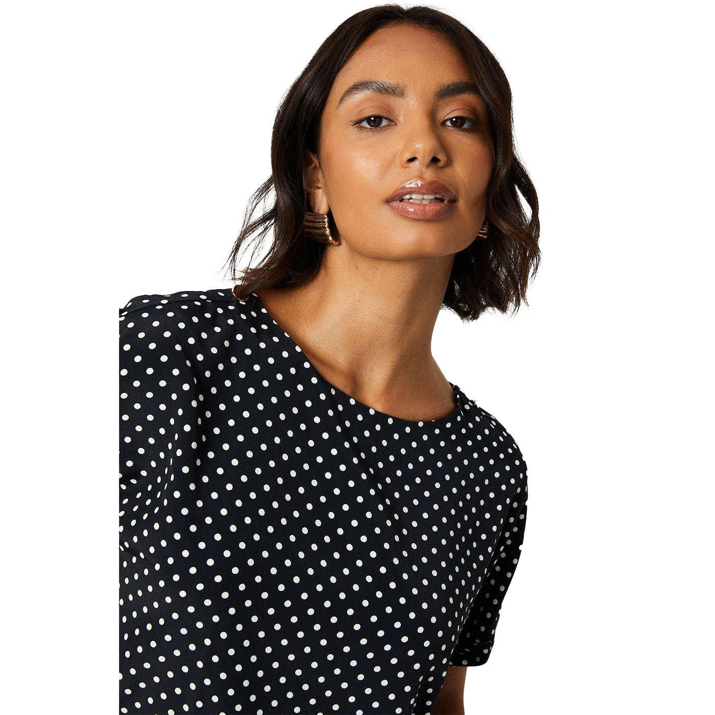 Monochrome - Side - Dorothy Perkins Womens-Ladies Spotted Button Shoulder Blouse