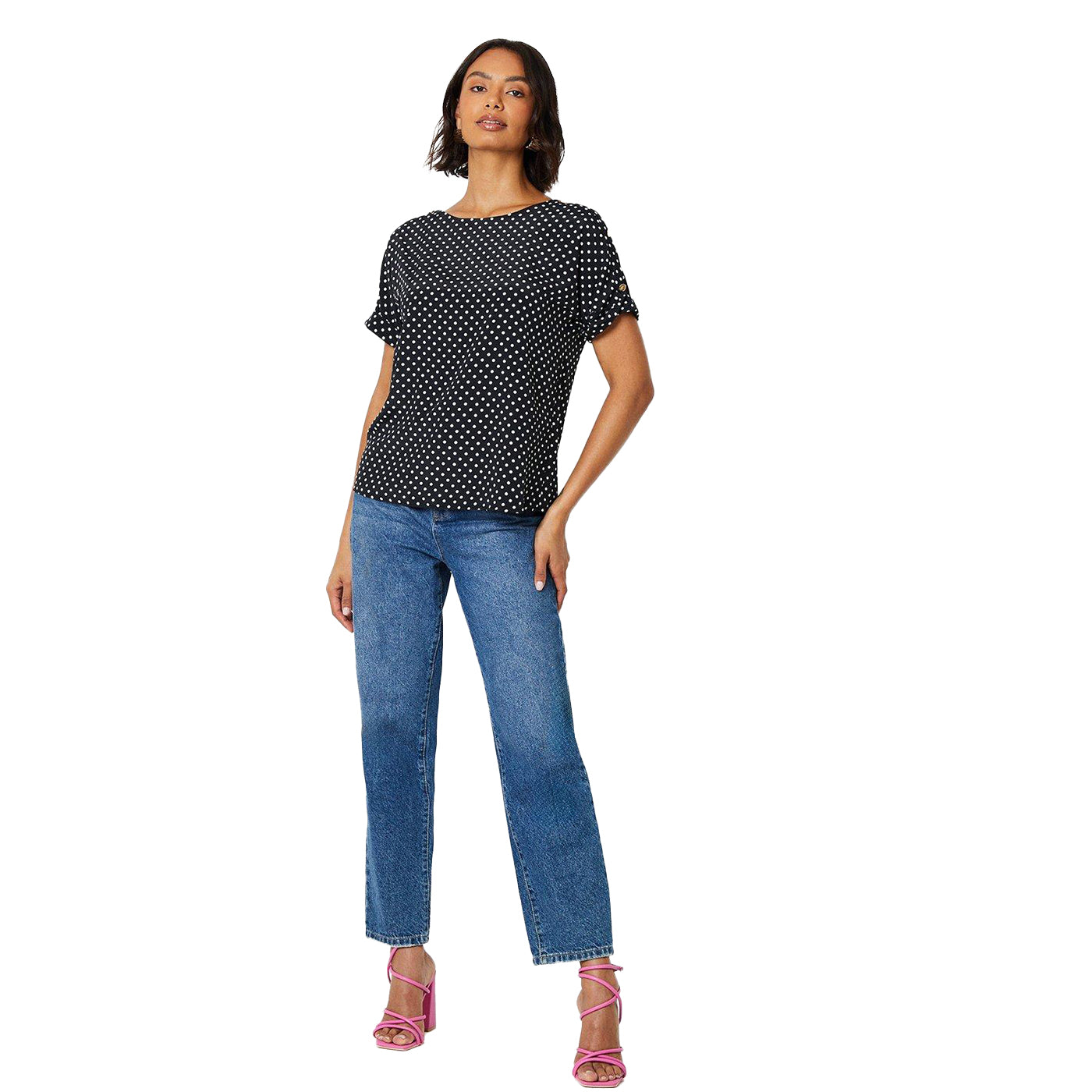 Monochrome - Lifestyle - Dorothy Perkins Womens-Ladies Spotted Button Shoulder Blouse