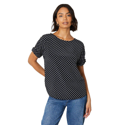 Monochrome - Front - Dorothy Perkins Womens-Ladies Spotted Button Shoulder Blouse