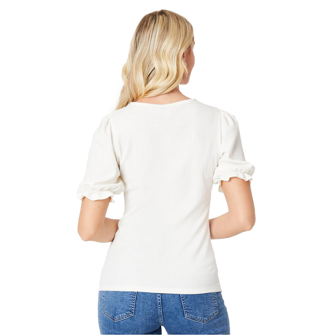 Ivory - Back - Dorothy Perkins Womens-Ladies Puff Shoulders Short-Sleeved Top