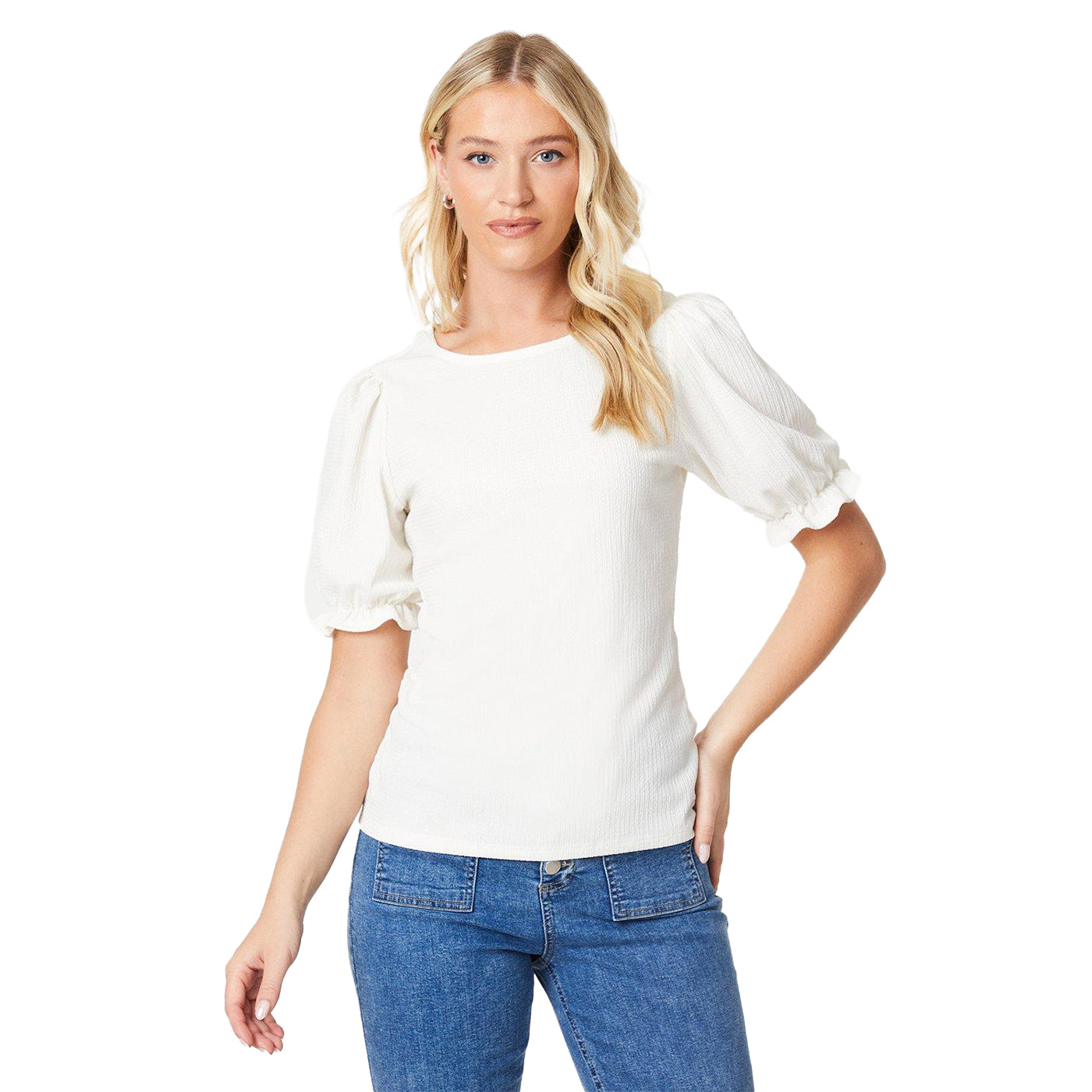 Ivory - Front - Dorothy Perkins Womens-Ladies Puff Shoulders Short-Sleeved Top
