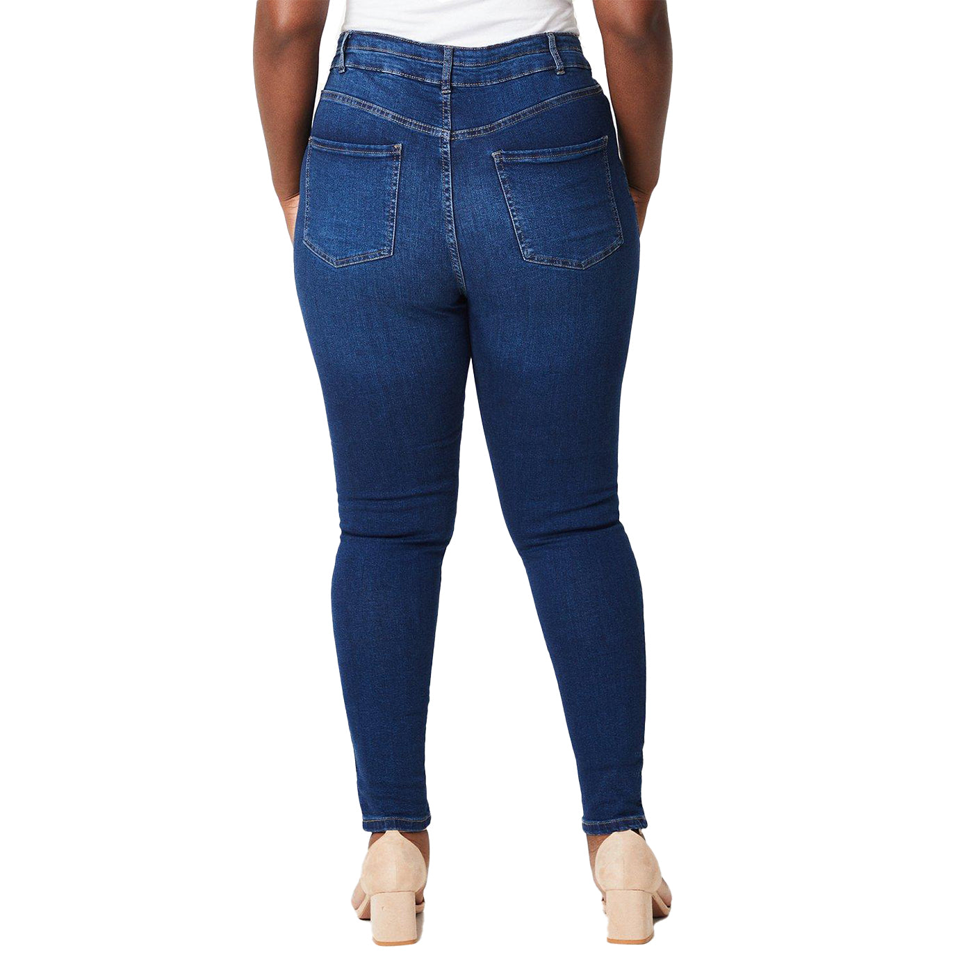 Mid Wash - Back - Dorothy Perkins Womens-Ladies Double Waist Detail Plus Skinny Jeans