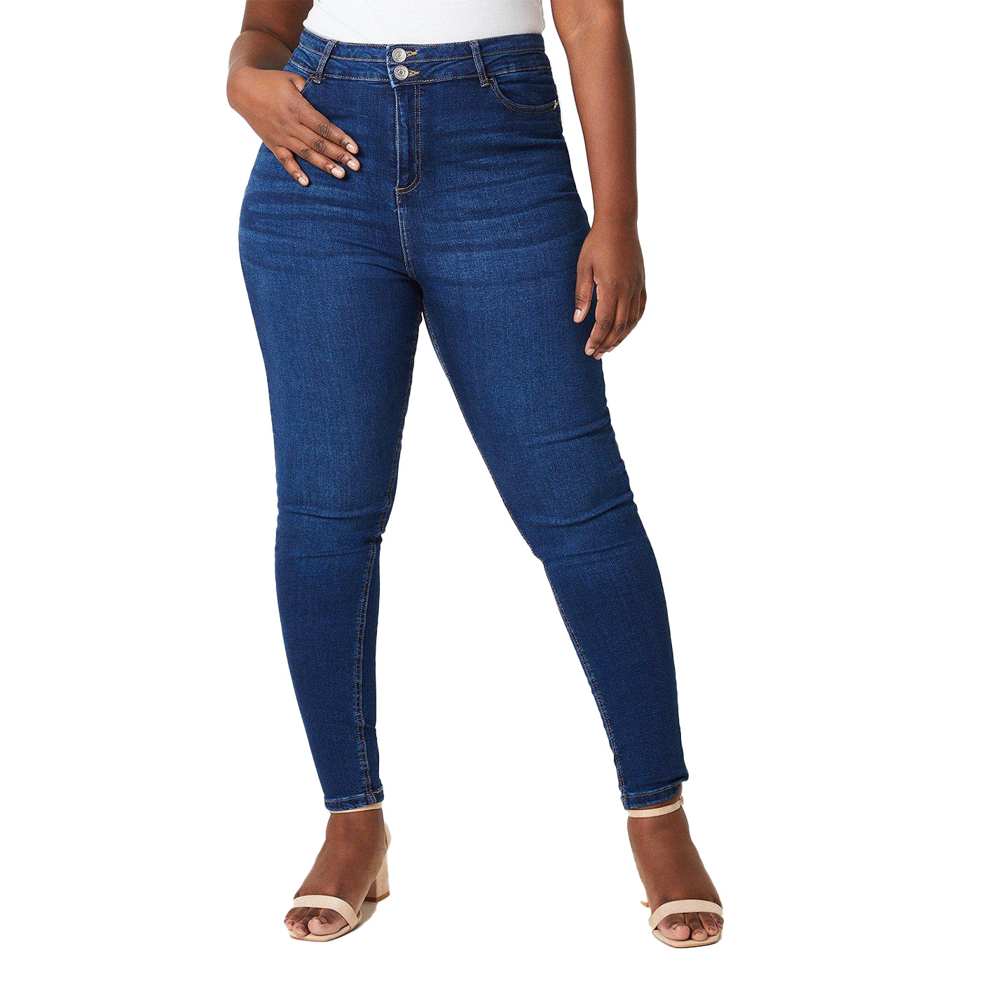 Mid Wash - Front - Dorothy Perkins Womens-Ladies Double Waist Detail Plus Skinny Jeans