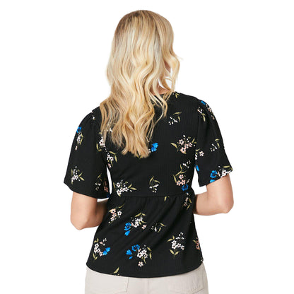 Black - Back - Dorothy Perkins Womens-Ladies Floral V Neck Flutter Top