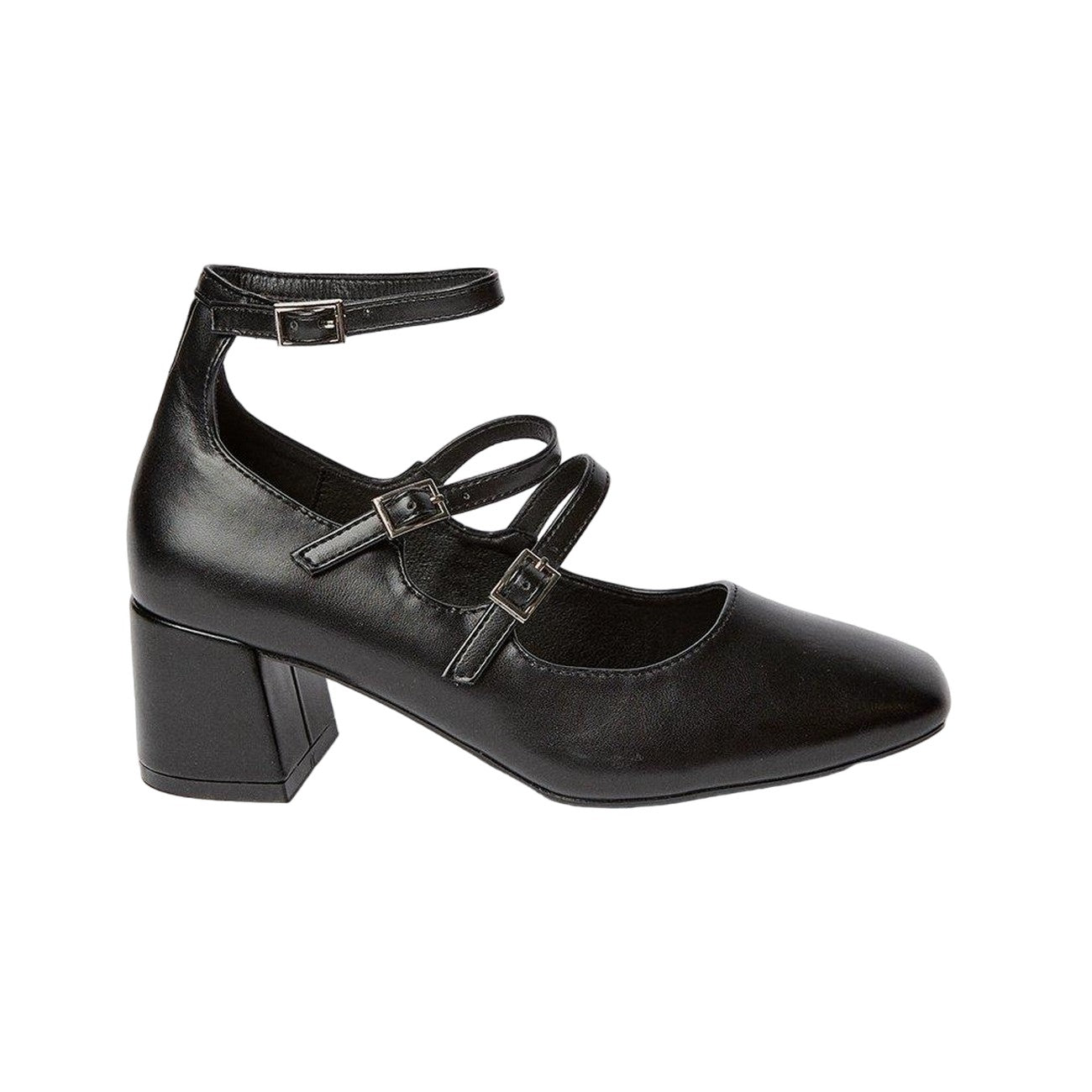 Black - Back - Faith Womens-Ladies Chantelle Mary Jane Strappy Square Toe Court Shoes