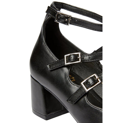 Black - Side - Faith Womens-Ladies Chantelle Mary Jane Strappy Square Toe Court Shoes