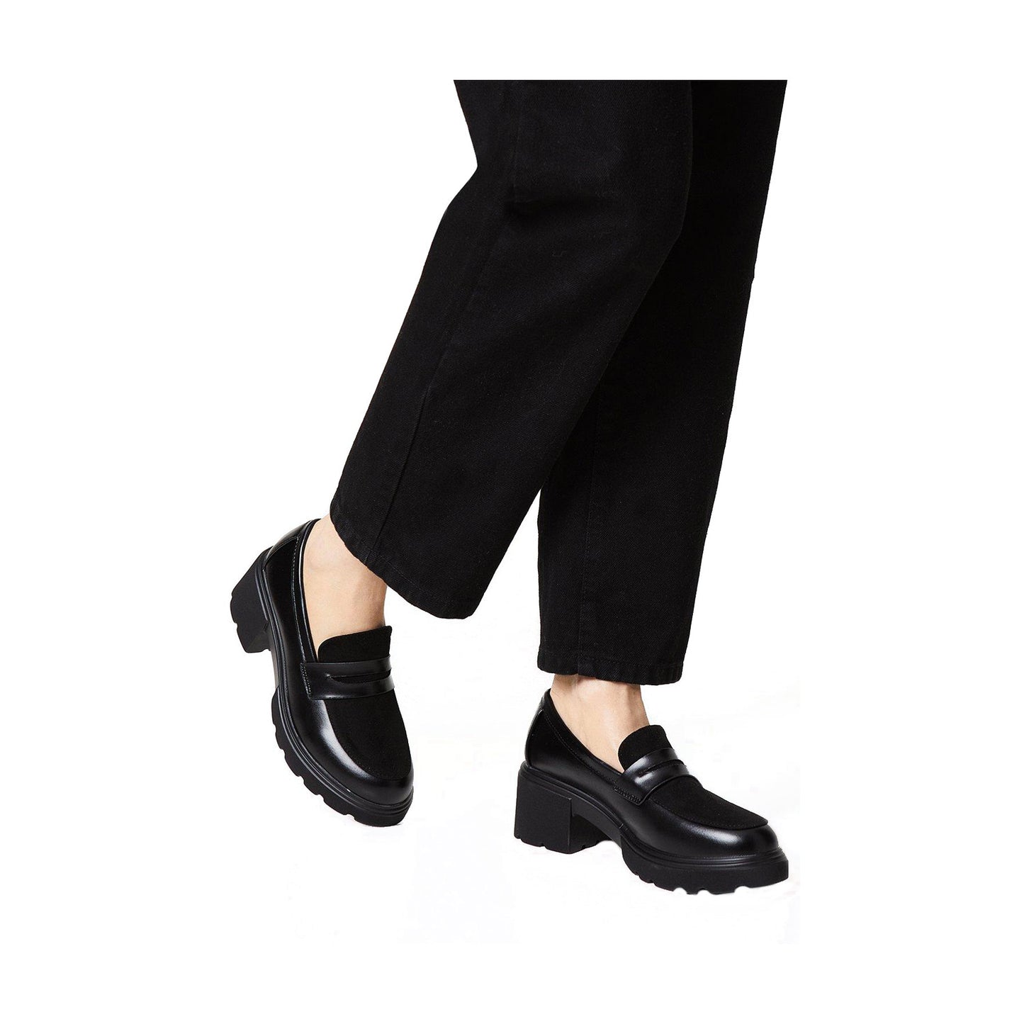Black - Side - Faith Womens-Ladies Charlotte Chunky Heel Loafers